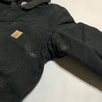 カーハート 古着  ダックジャケット 襟ボア ブラック 企業ロゴ S