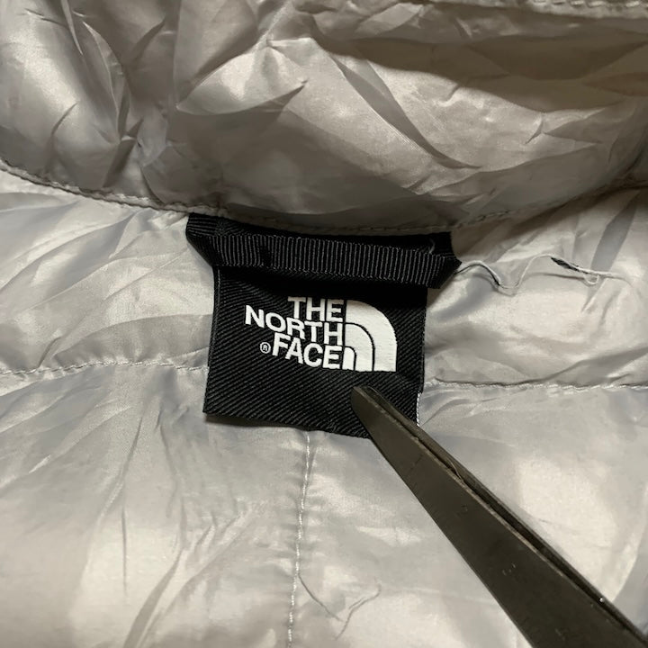 ザノースフェイス 古着  ダウンベスト 薄手 ライトグレー 企業ロゴ XL
