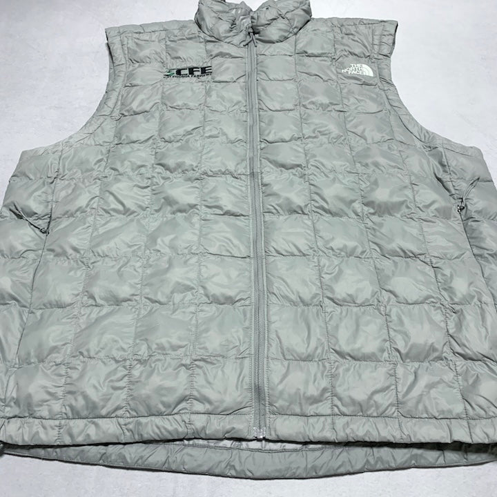 ザノースフェイス 古着  ダウンベスト 薄手 ライトグレー 企業ロゴ XL