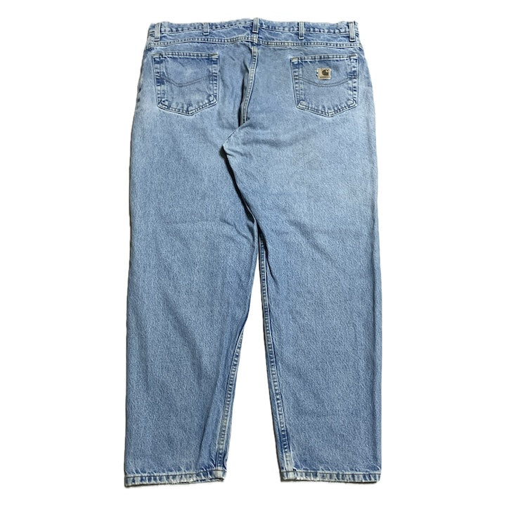 カーハート Carhartt デニム スカイブルー 革パッチ 推定W44 L32 メンズ