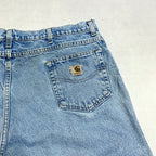 カーハート Carhartt デニム スカイブルー 革パッチ 推定W44 L32 メンズ
