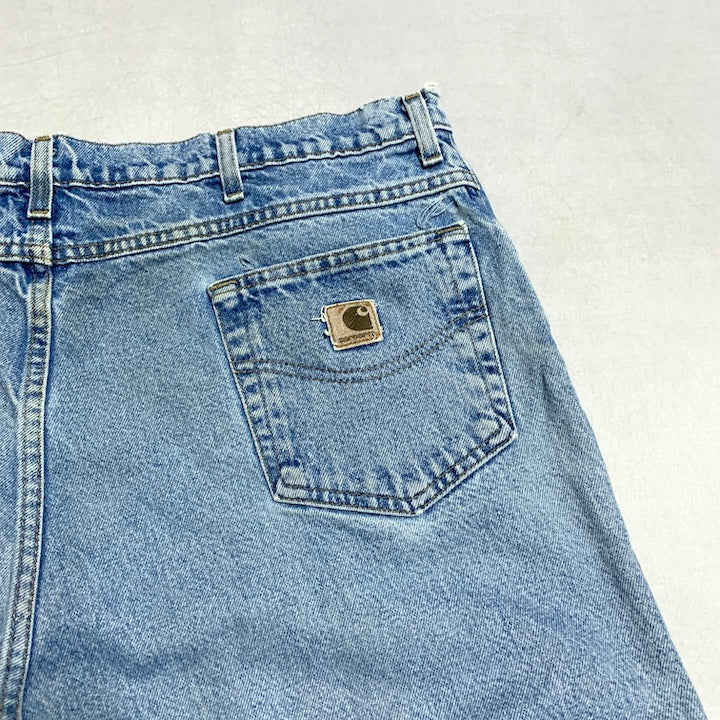 カーハート Carhartt デニム スカイブルー 革パッチ 推定W44 L32 メンズ