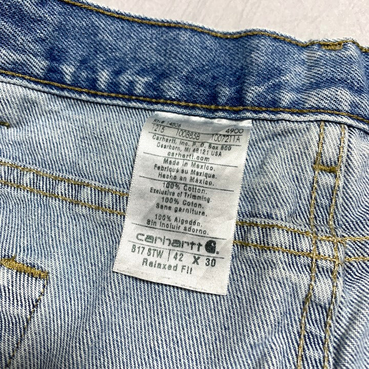 カーハート Carhartt デニム メキシコ製 スカイブルー 革パッチ  W42 L30 メンズ