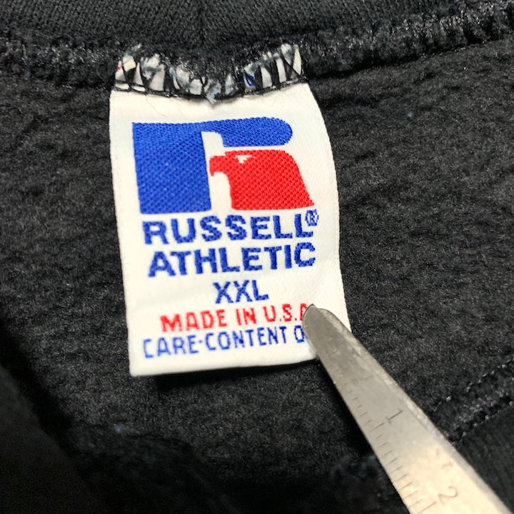 ラッセル Russell Athletic パーカー 90s USA製 ブラック フットボール メンズ2XL
