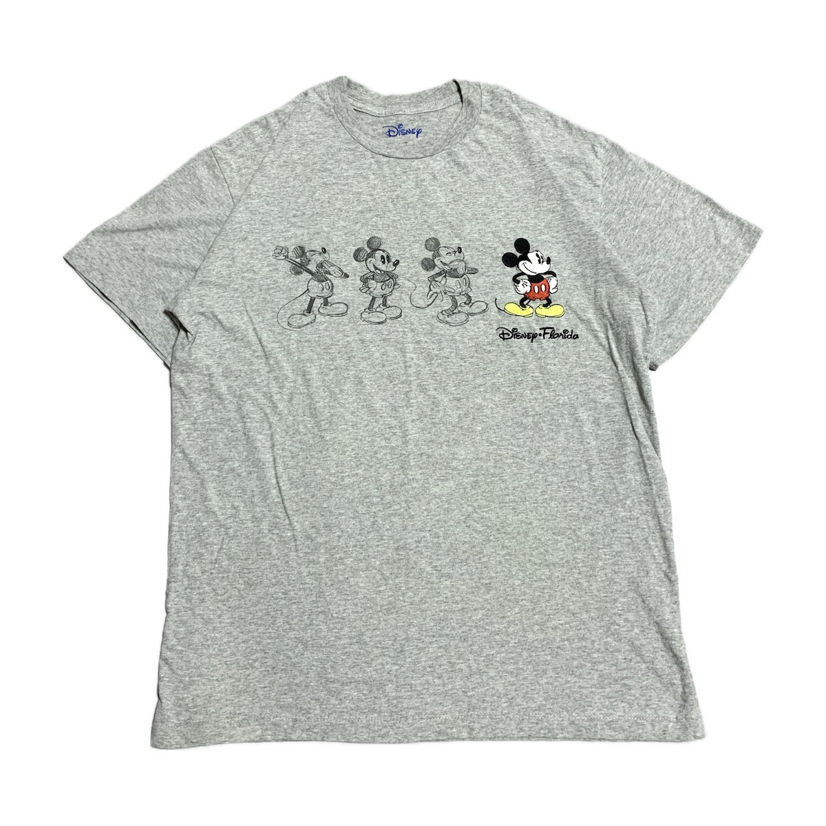 ディズニー Disney Tシャツ ミッキー 刺繍 グレー メンズL