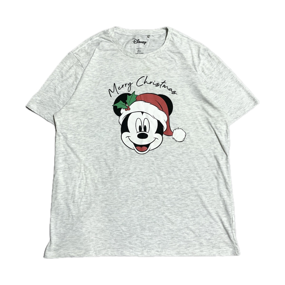 ディズニー Disney Tシャツ ミッキー クリスマス ライトグレー メンズXL