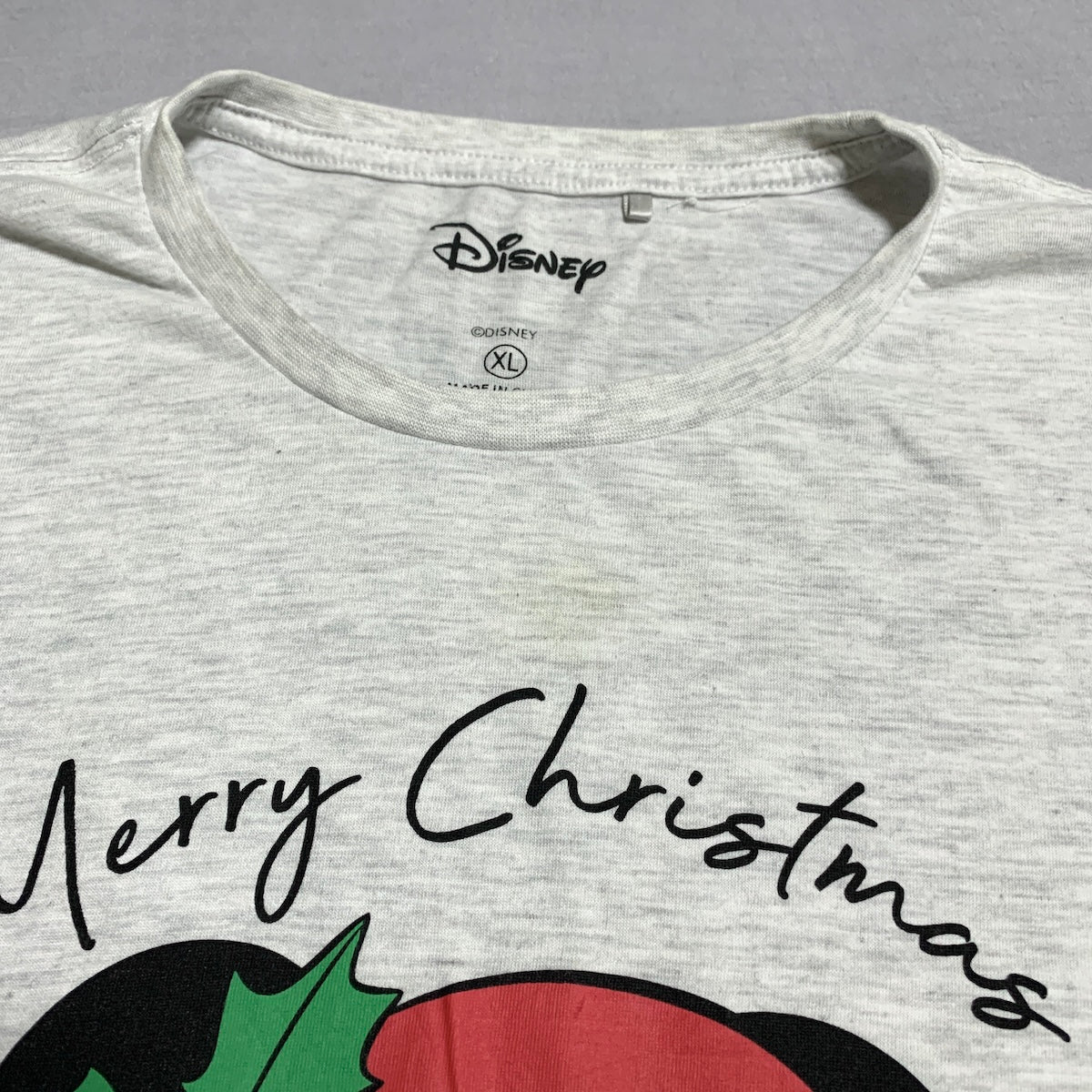 ディズニー Disney Tシャツ ミッキー クリスマス ライトグレー メンズXL