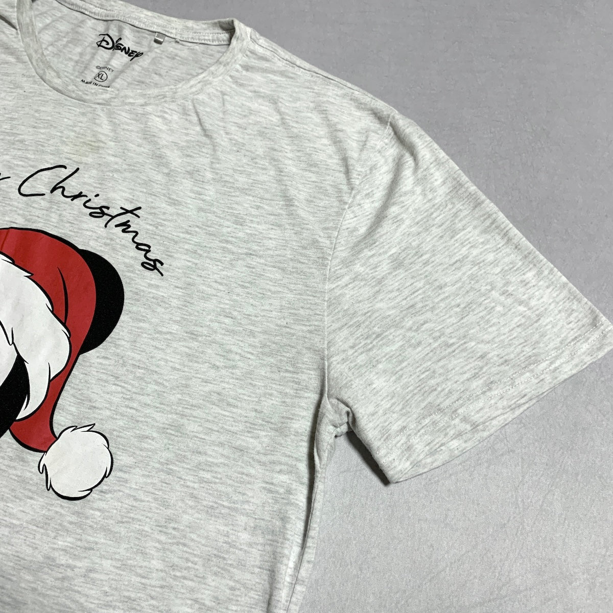 ディズニー Disney Tシャツ ミッキー クリスマス ライトグレー メンズXL