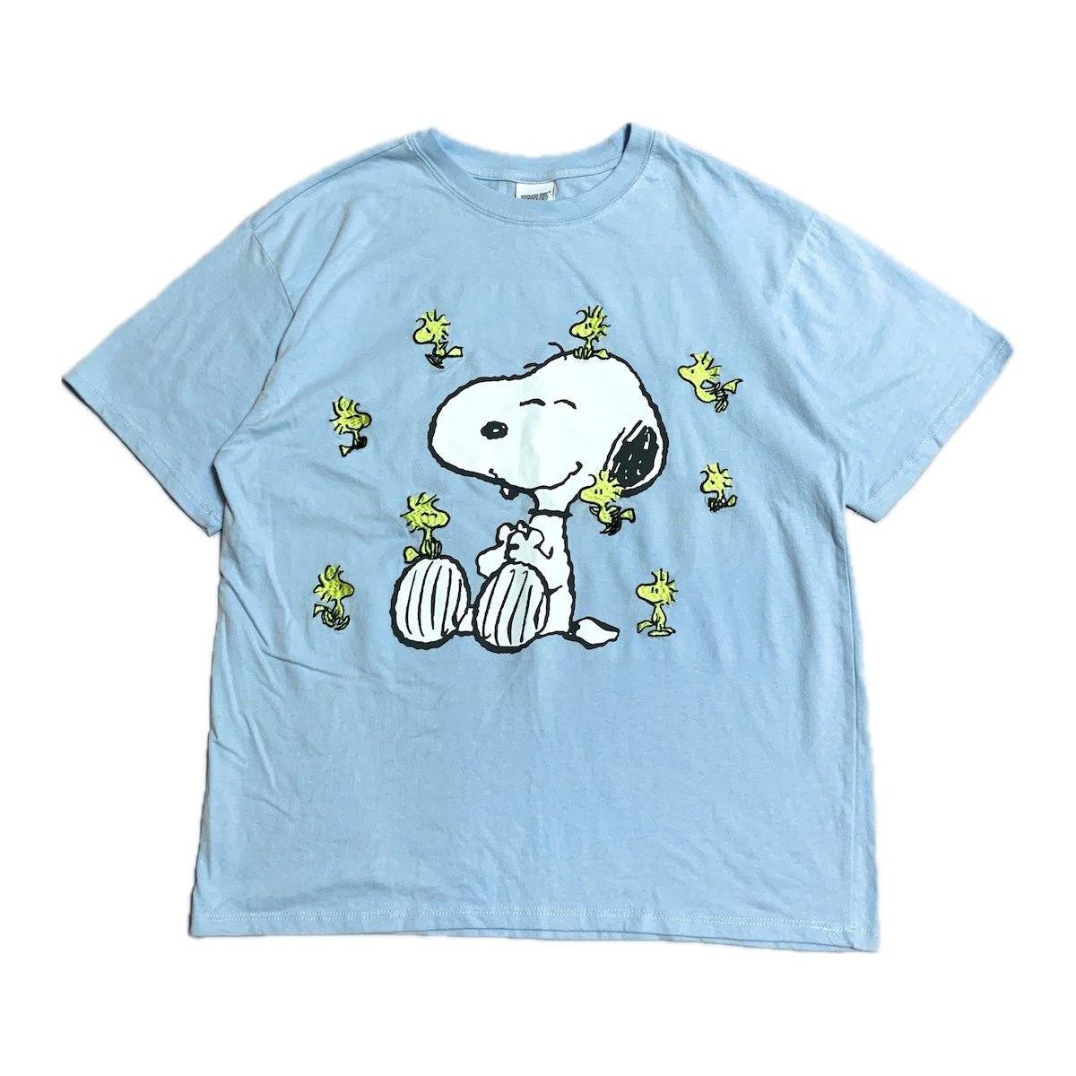 ピーナッツ PEANUTS Tシャツ スヌーピー 刺繍 ライトブルー メンズL