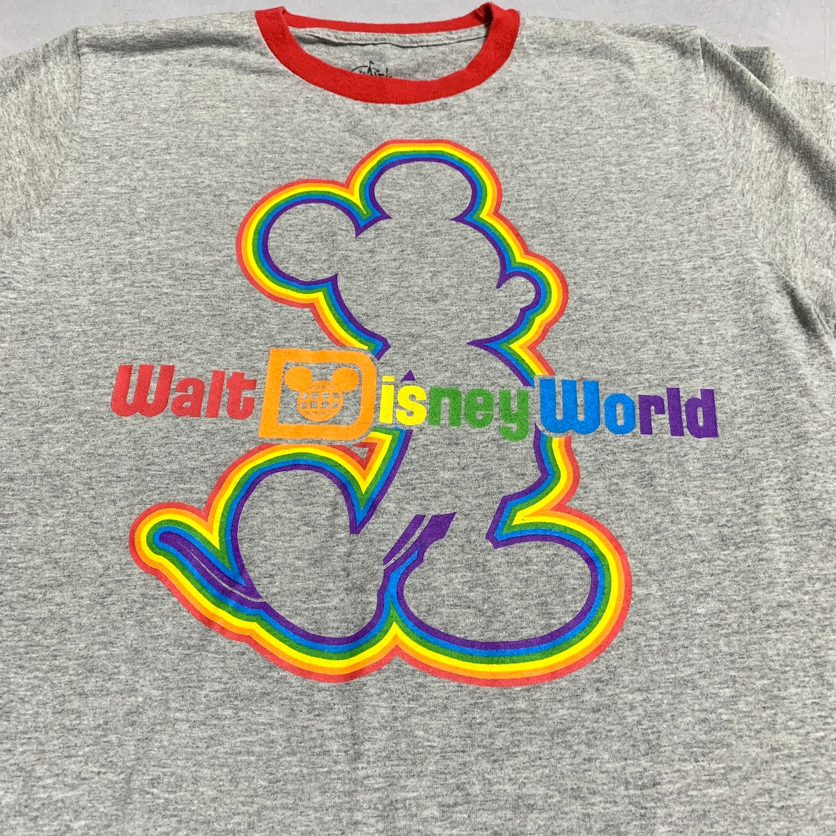 ディズニー Disney Tシャツ ミッキー リンガーT グレー メンズM