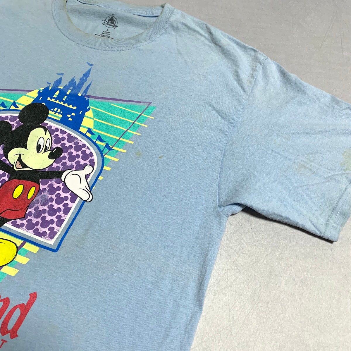 ディズニー Disney Tシャツ ミッキー ライトブルー メンズL
